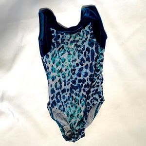 Turquoise leopard print leotard gymnastics sz 6/7